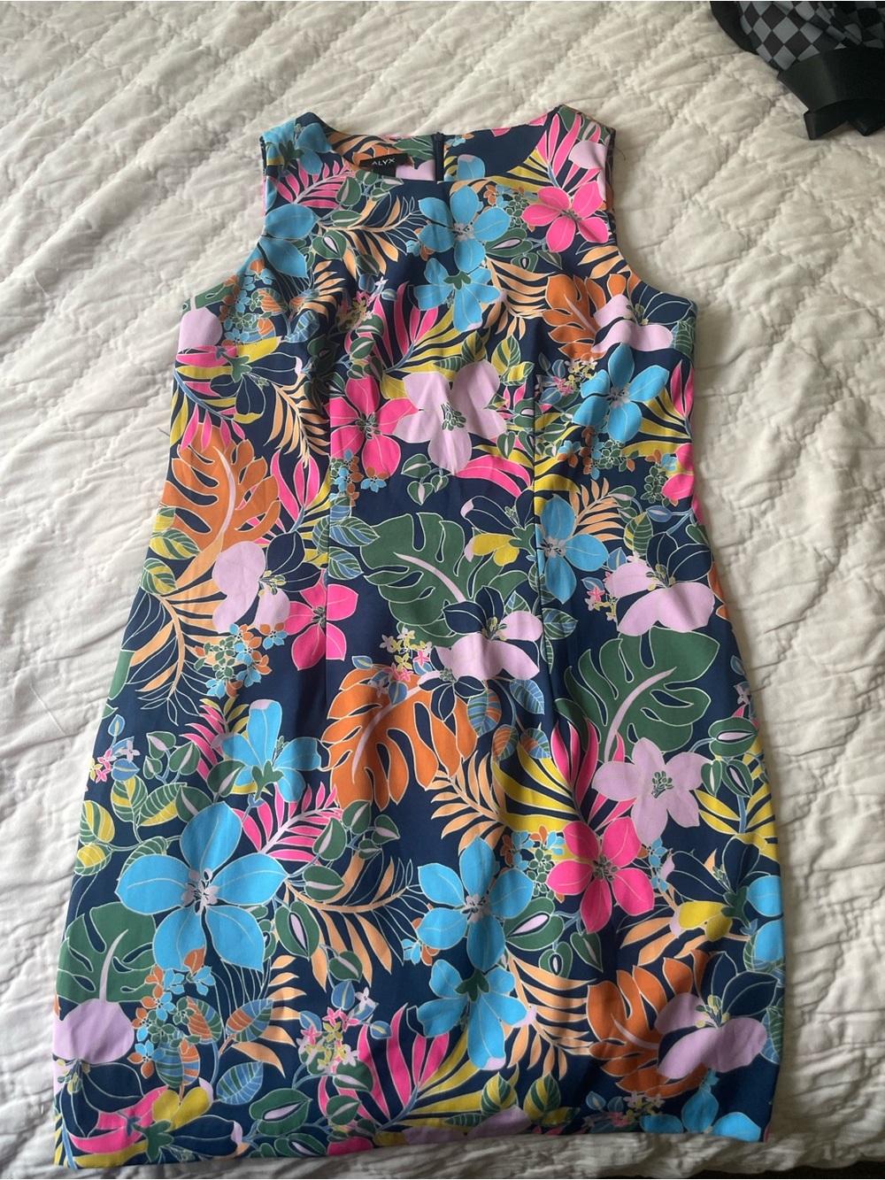 ALYX Navy Floral Sleeveless Dress with Bright Multicolor Flowers